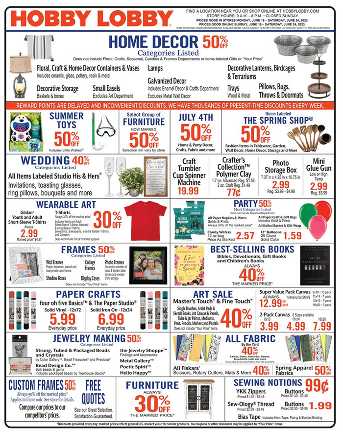Hobby Lobby Weekly Ad June 18 June 24, 2023