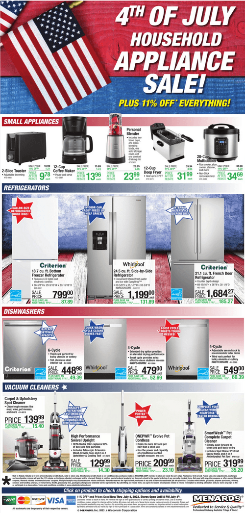 Menards 4th of July Appliance Sale June 22 July 04, 2023