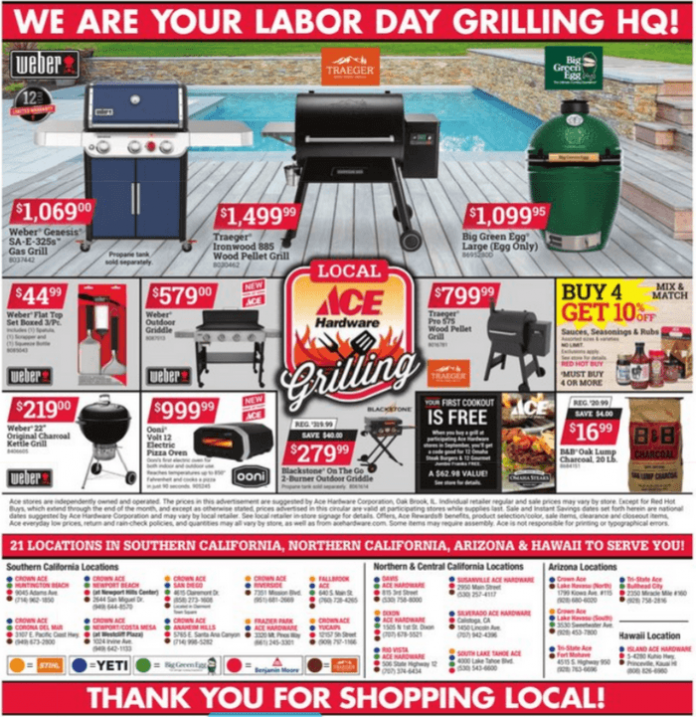 ACE Hardware Labor Day Saving Ad Aug 29 Sep 11, 2023