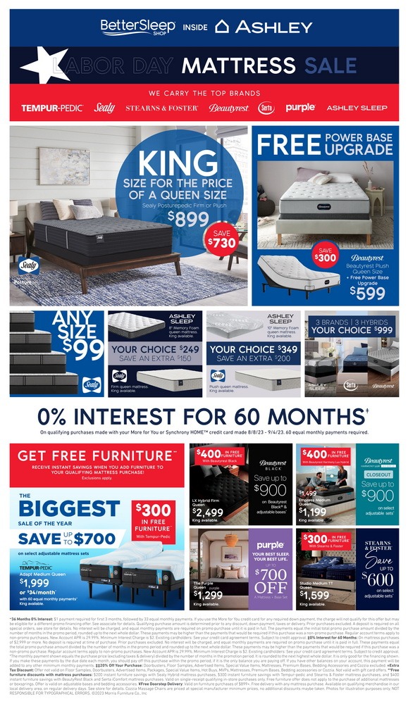 Ashley Furniture Labor Day Mattress Ad Aug 10 Sep 11, 2023