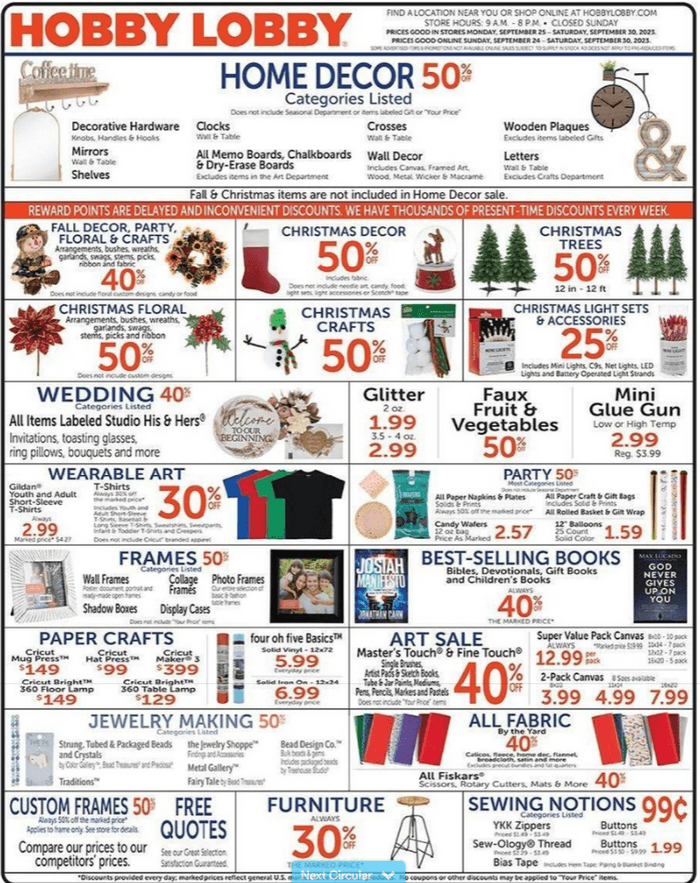 Hobby Lobby Weekly Ad Sep 24 Sep 30, 2023