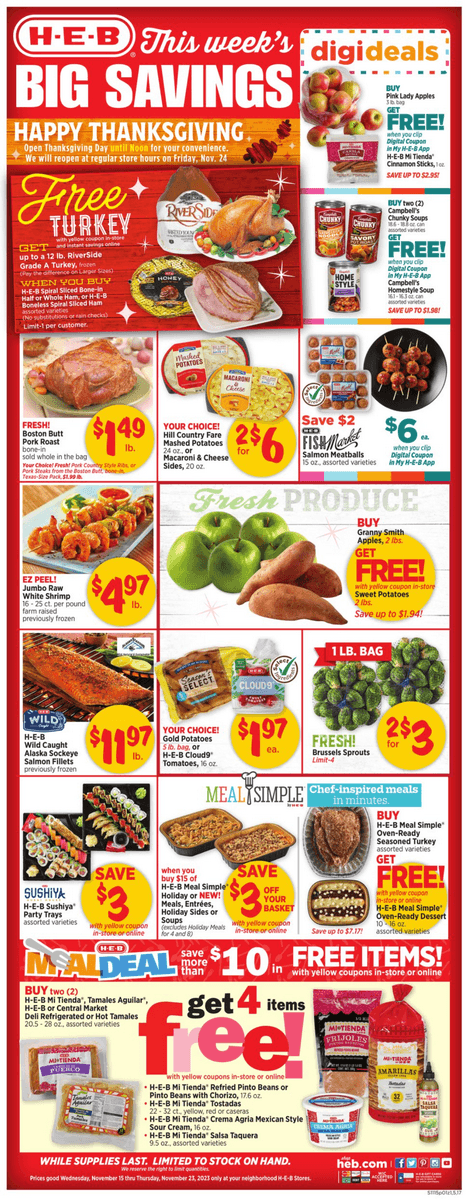 HEB Happy Thanksgiving Ad Nov 15 – Nov 23, 2023