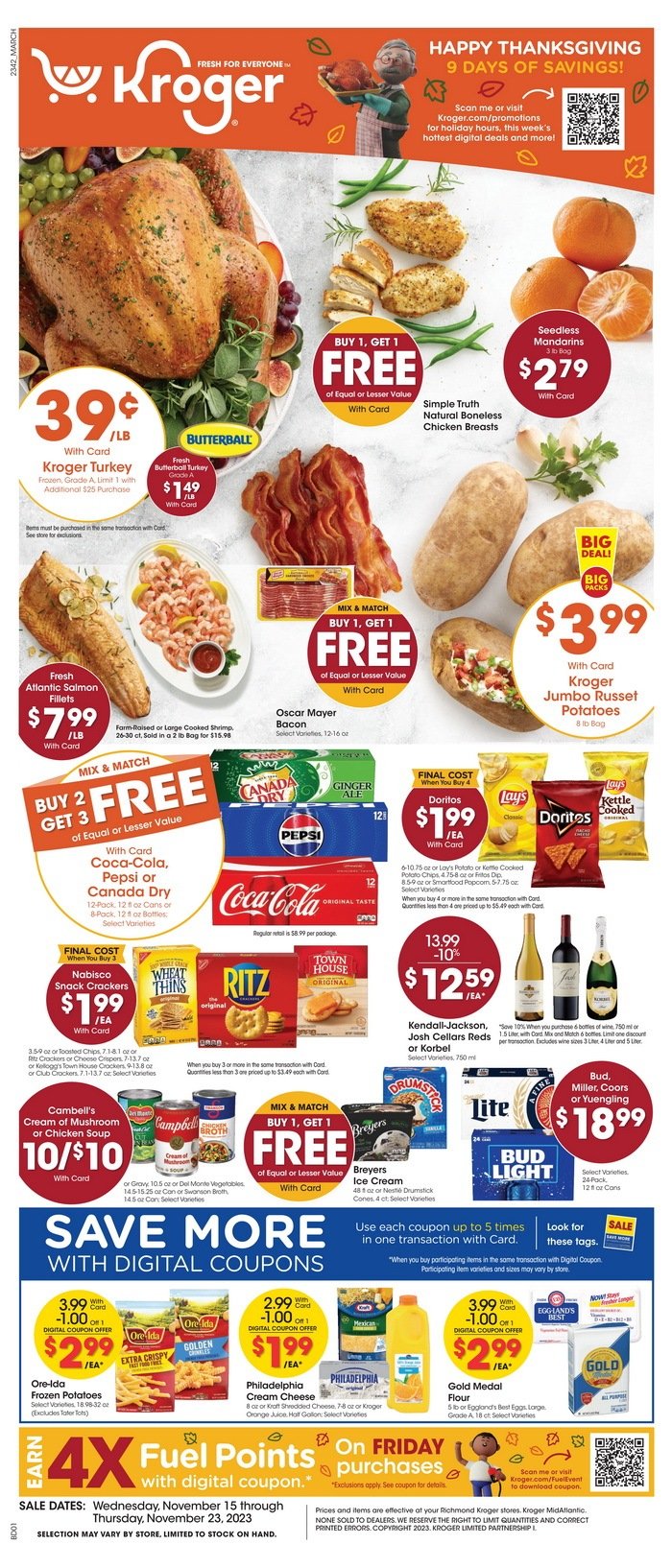 Kroger Weekly Ad Nov 15 Nov 23, 2023 (Thanksgiving Promotion Included)