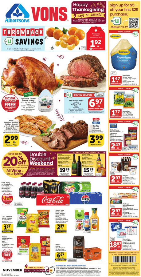 Vons Happy Thanksgiving Ad Nov 15 – Nov 23, 2023