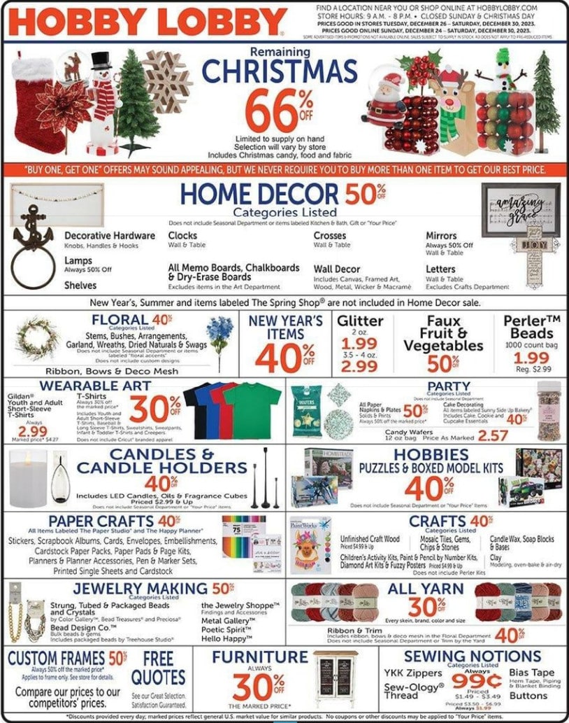 Hobby lobby weekly ad dec 24 dec 30 2023