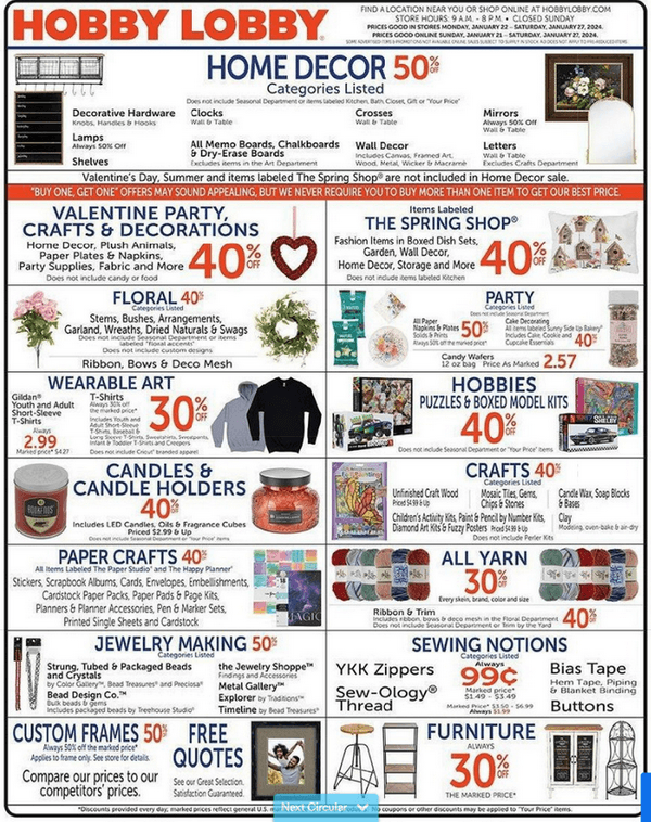 Hobby Lobby Weekly Ad Jan 21 Jan 27, 2024