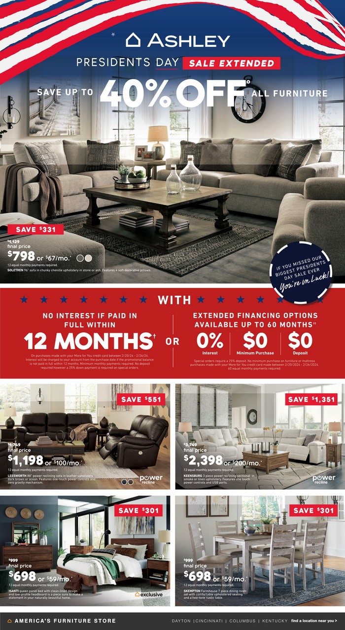 Ashley Furniture HomeStore President's Day Extended Sale Feb 20 Feb