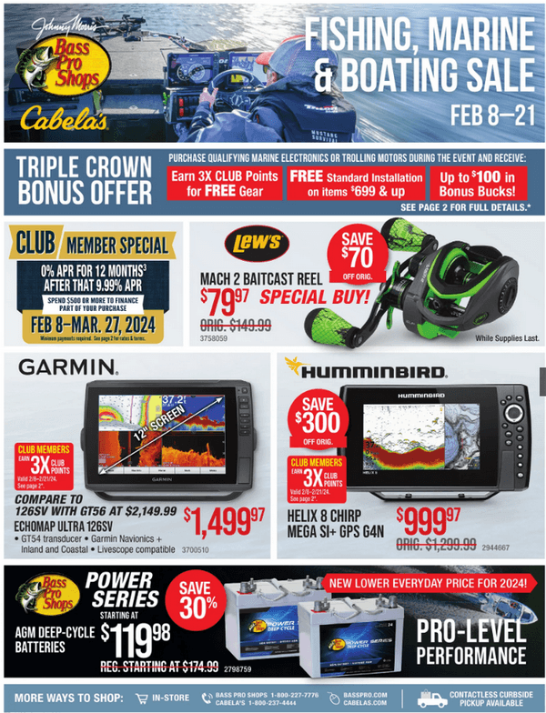 Bass Pro Shops Fishing, Marine and Boating Sale Feb 08 Feb 21, 2024