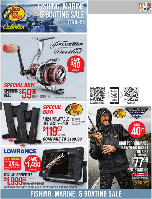 Bass Pro Shops Fishing, Marine and Boating Sale Feb 08 Feb 21, 2024