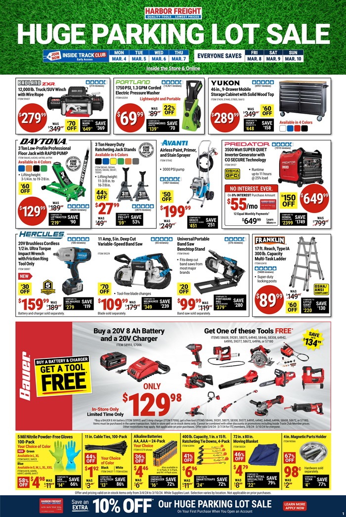 Harbor Freight Huge Parking Lot Sale Mar 04 Mar 10, 2024