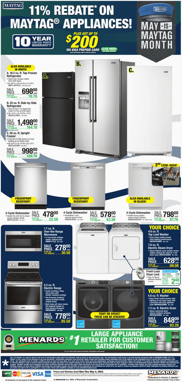 Menards Maytag Sale Apr 25 May 05, 2024