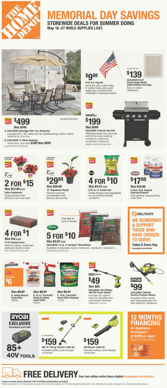 Home Depot Memorial Day Ad May 16 May 27, 2024