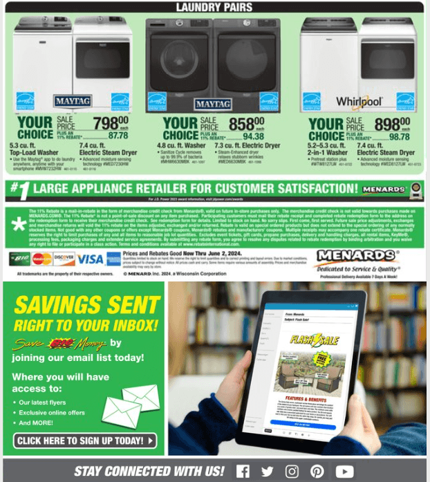 Menards Appliance Event Ad May 22 Jun 02, 2024