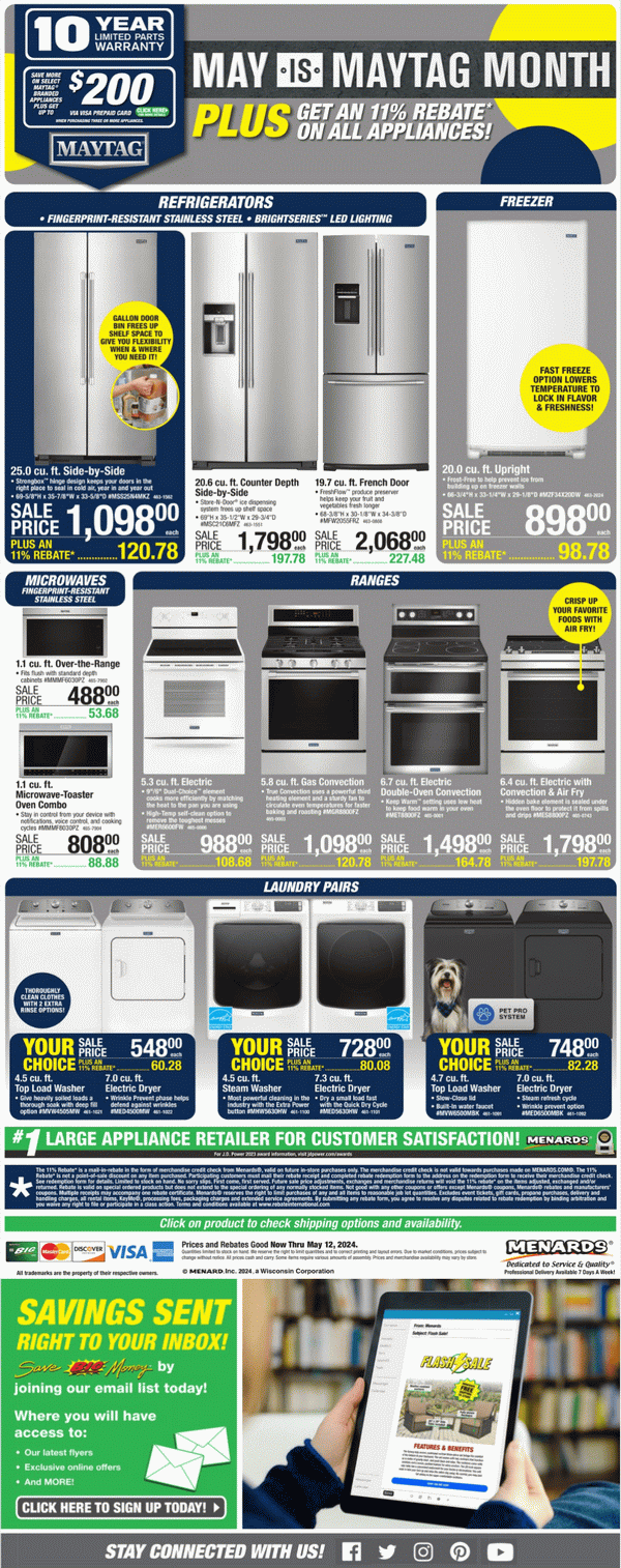 Menards Maytag Sale May 02 May 12, 2024