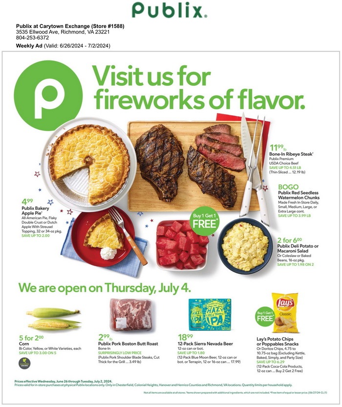 does publix open on july 4th