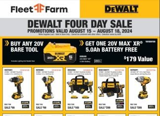Fleet Farm Dewalt Four Day Sale Aug 15 – Aug 18, 2024