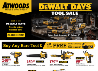 Atwoods DeWalt Days Tool Sale Oct 01 – Oct 06, 2024