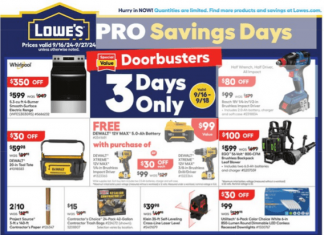 Lowe’s Pro Weekly Ad Sep 16 – Sep 27, 2024