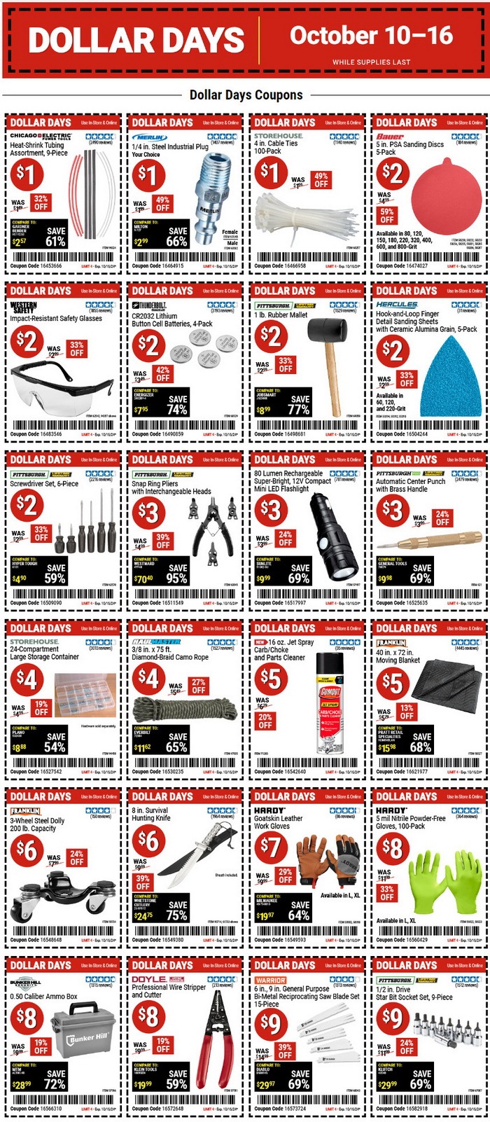 Harbor Freight Dollar Days Coupon Sale Oct 10 Oct 16, 2024