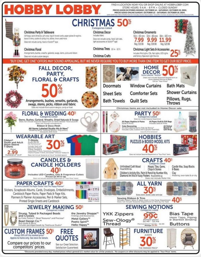Hobby Lobby Weekly Ad Oct 13 Oct 19, 2024