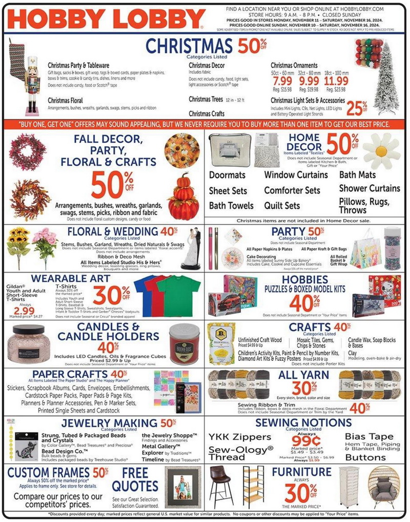 Hobby Lobby Weekly Ad Nov 10 Nov 16, 2024