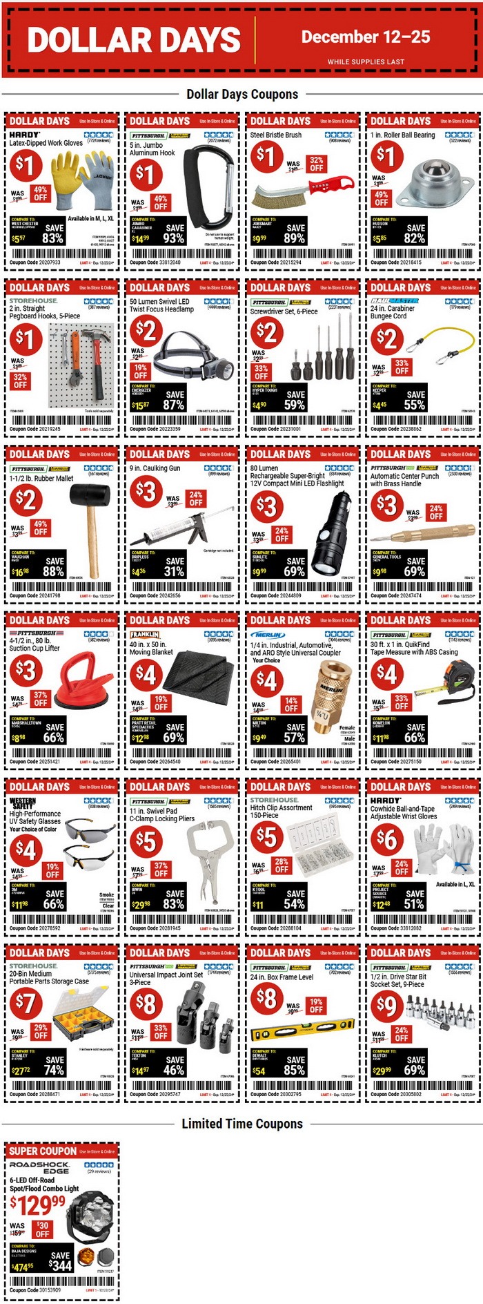 Harbor Freight Dollar Days Coupon Sale Dec 12 Dec 25, 2024