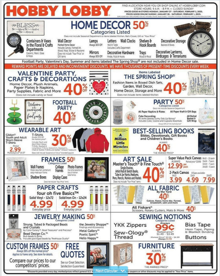 Hobby Lobby Weekly Ad Jan 26 Feb 01, 2025