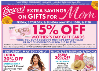 Boscov’s Mother’s Day Sale May 08 – May 14, 2025