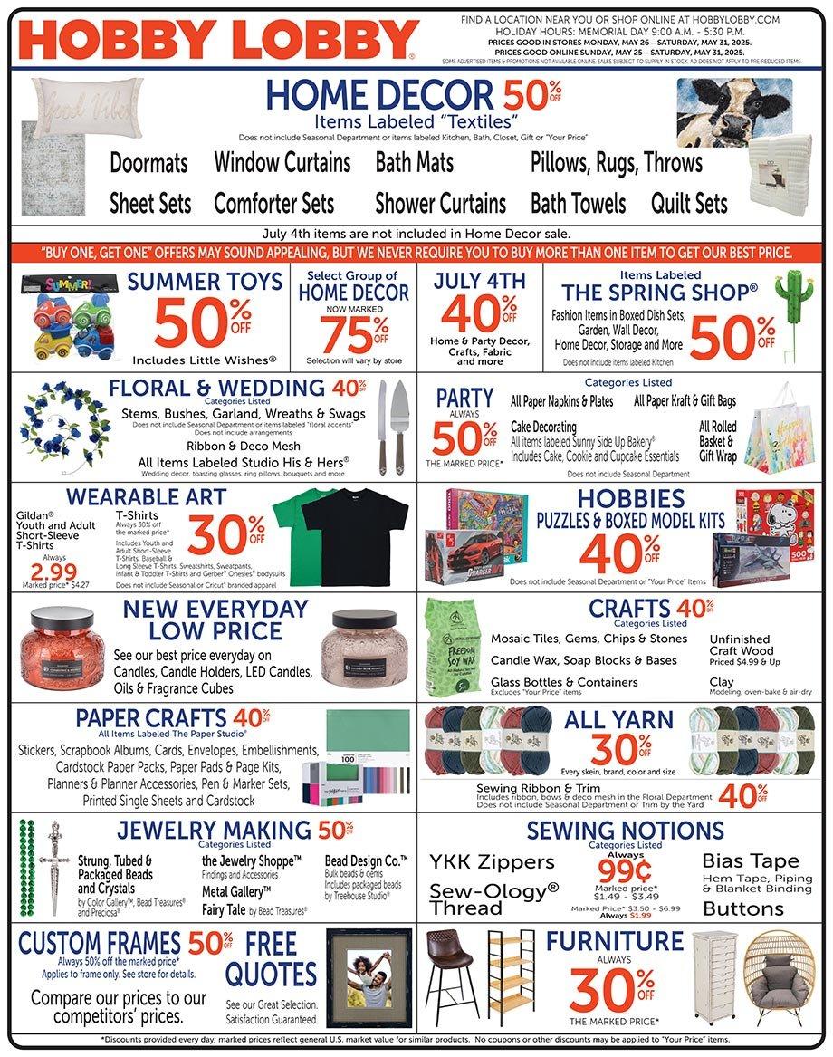 Hobby Lobby Weekly Ad May 25 May 31, 2025