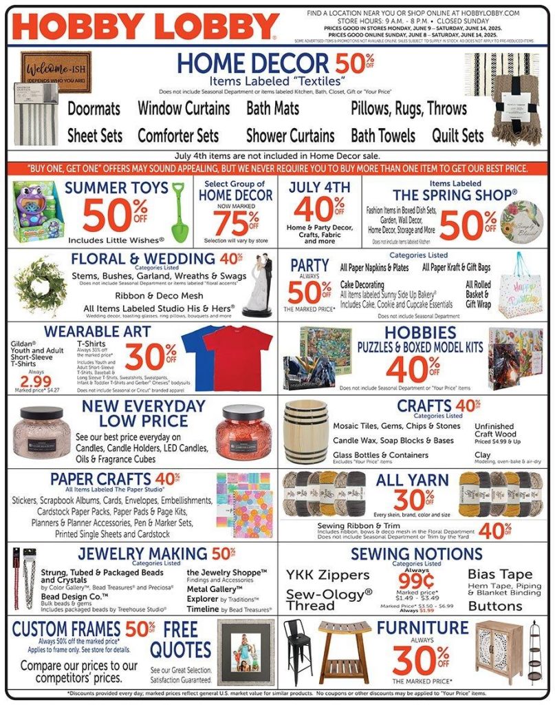 Hobby Lobby Weekly Ad Jun 08 Jun 14, 2025