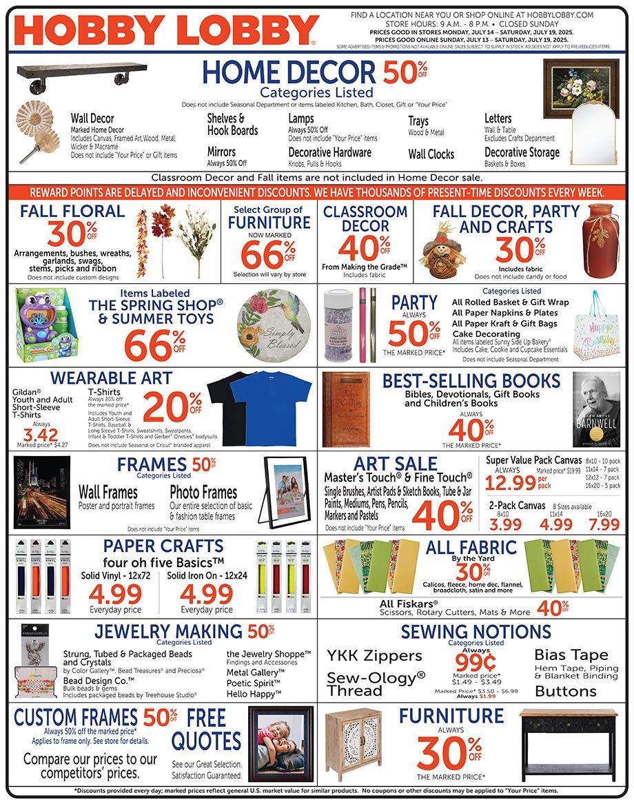 Hobby Lobby Weekly Ad Jul 13 Jul 19, 2025