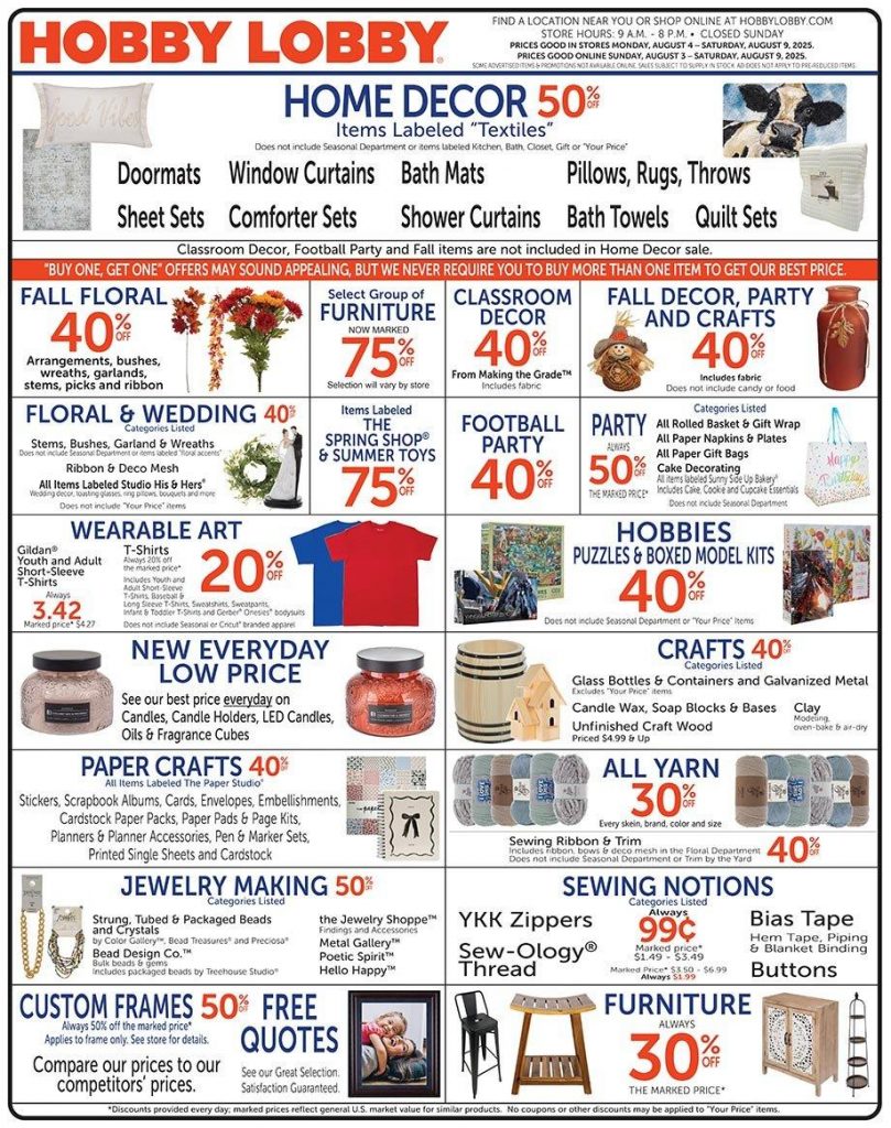 Hobby Lobby Weekly Ad Aug 03 Aug 09, 2025