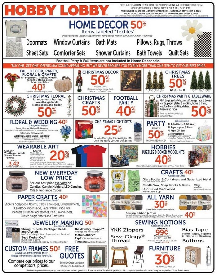 Hobby Lobby Weekly Ad Aug 31 Sep 06, 2025