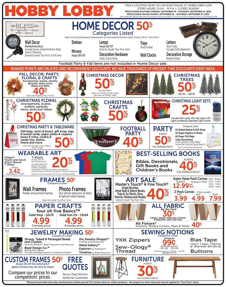 Hobby Lobby Weekly Ad Sep 21 Sep 27, 2025
