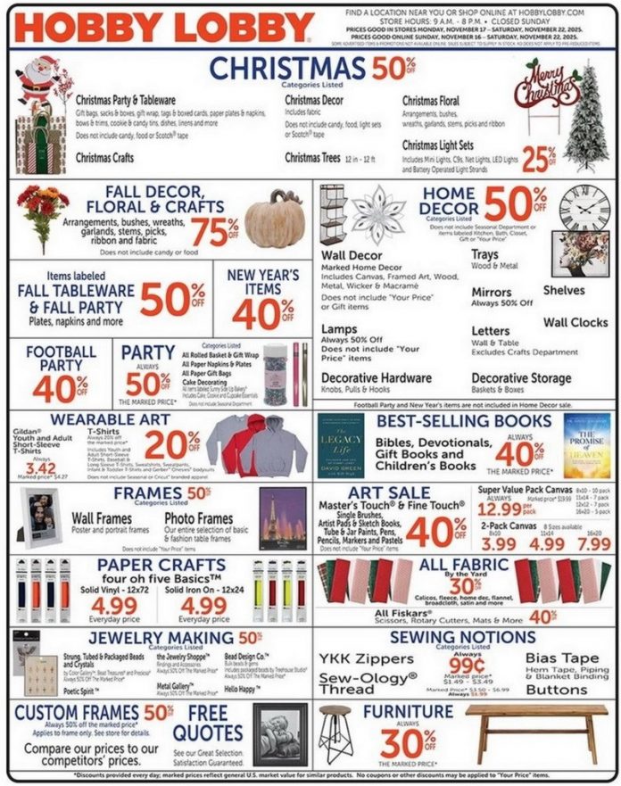 Hobby Lobby Weekly Ad Nov 16 – Nov 22, 2025