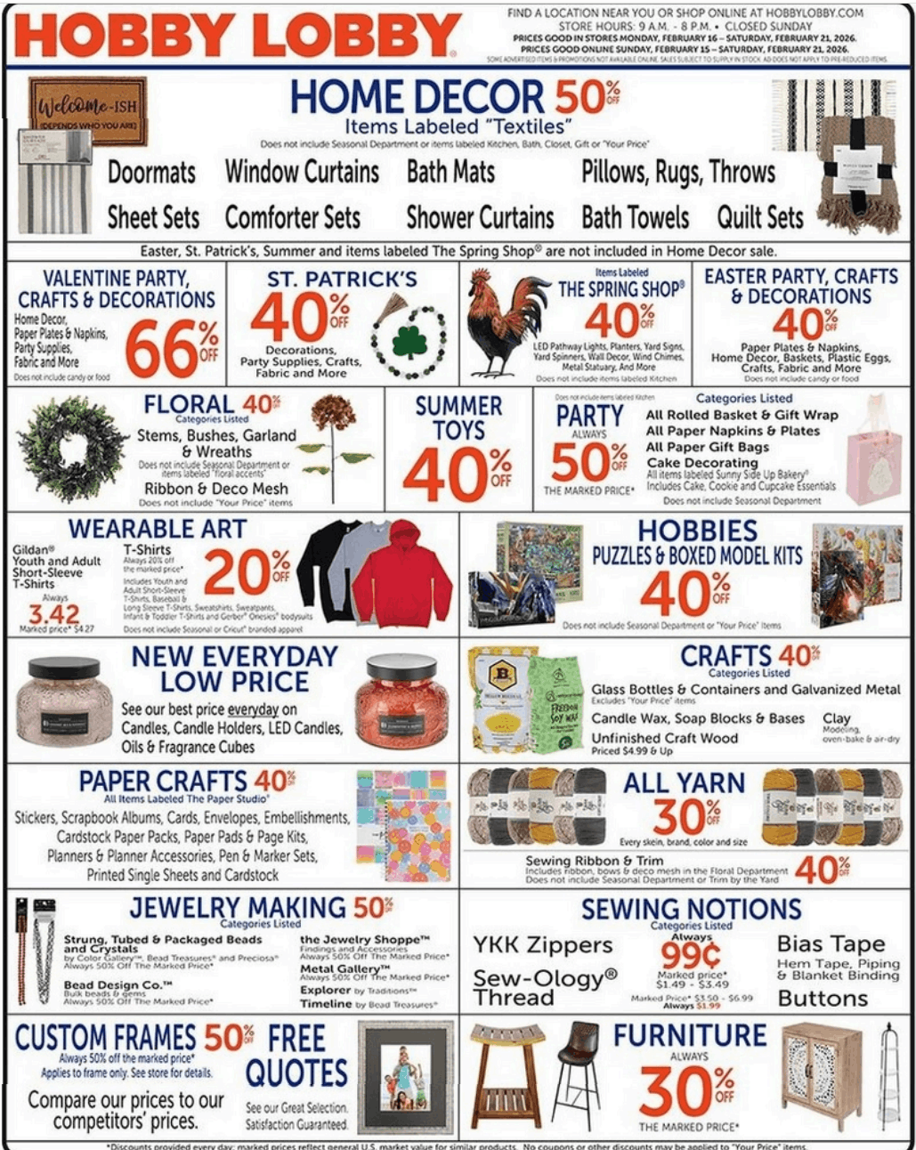 Hobby Lobby Weekly Ad Feb 15 Feb 21, 2026