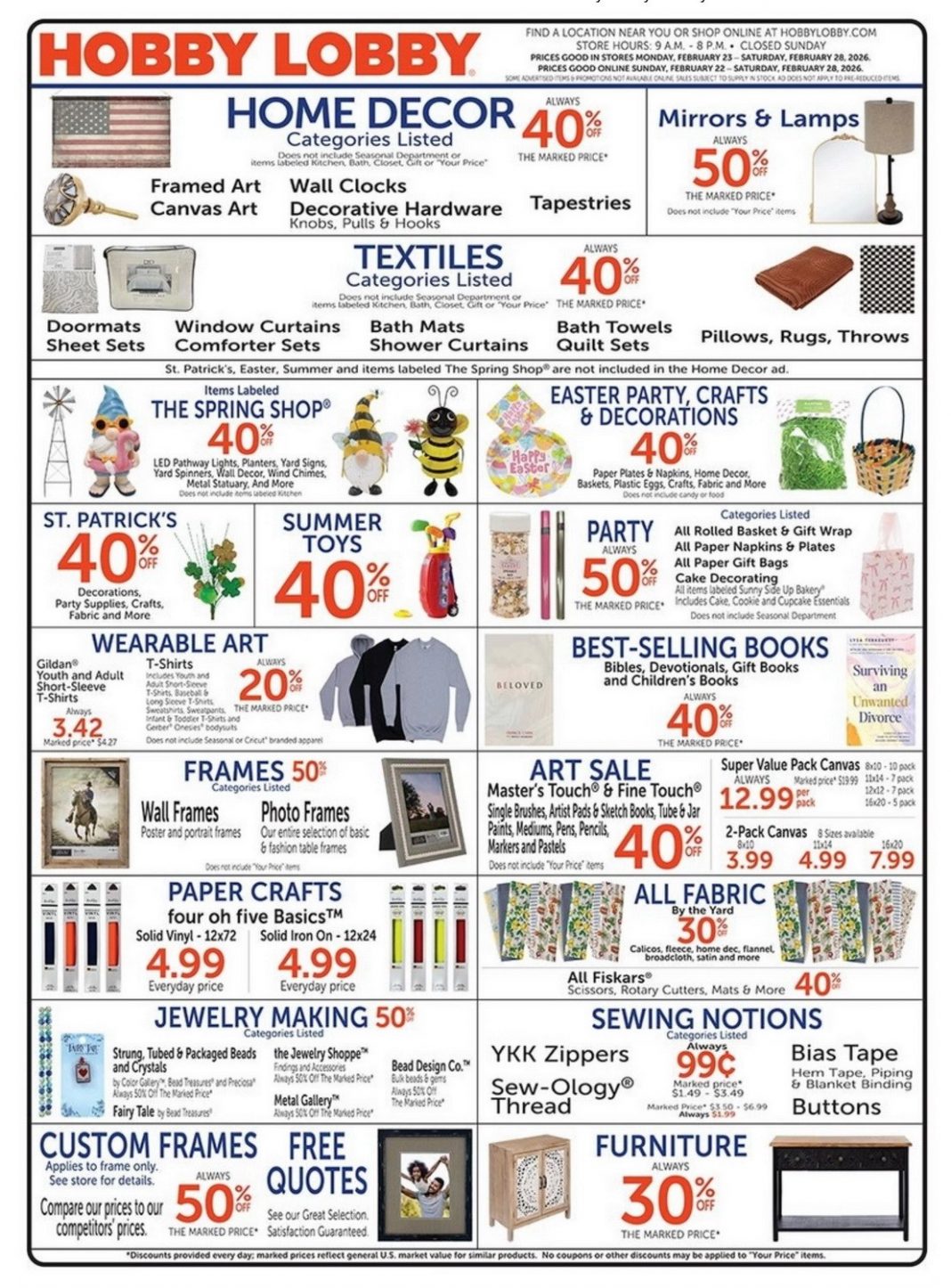Hobby Lobby Weekly Ad Feb 22 Mar 01, 2026