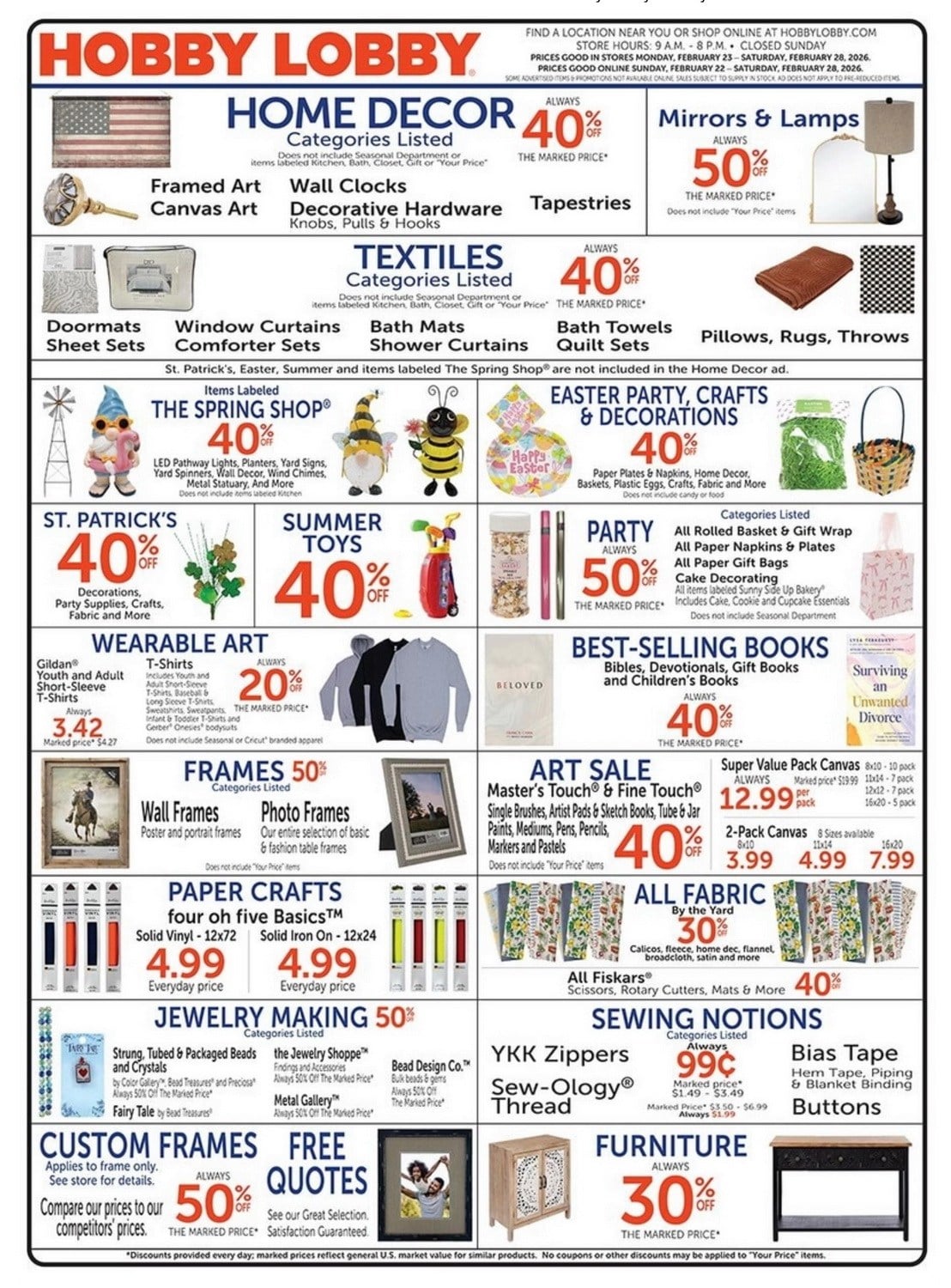 Hobby Lobby Weekly Ad Feb 22 Mar 01, 2026