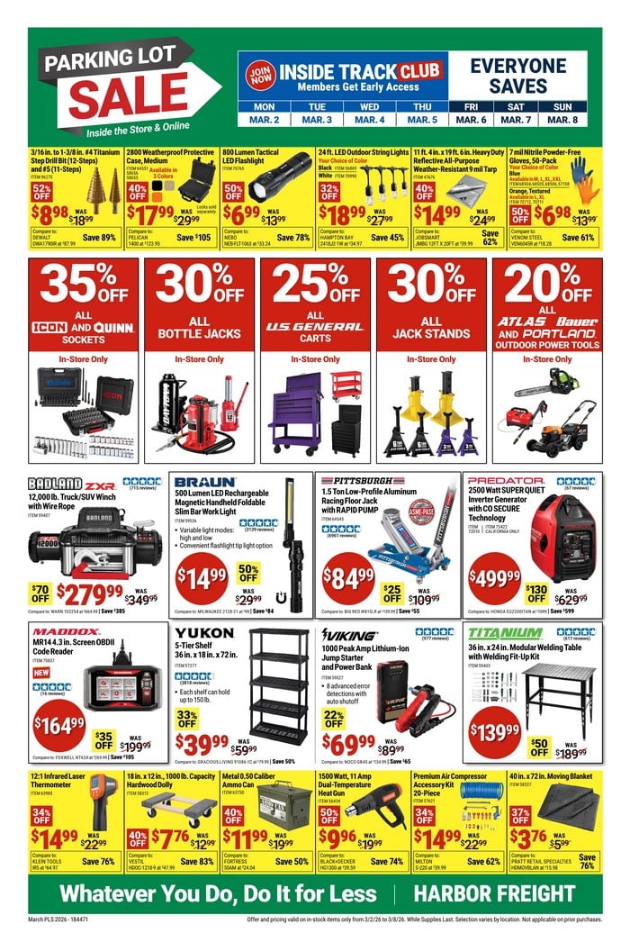 Harbor Freight Parking Lot Sale