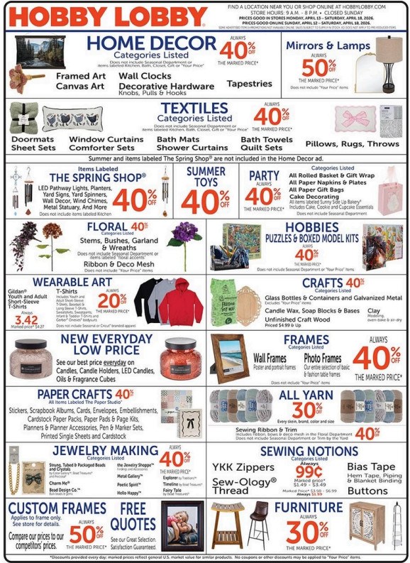 Hobby Lobby Weekly Ad Apr 12 – Apr 18, 2026