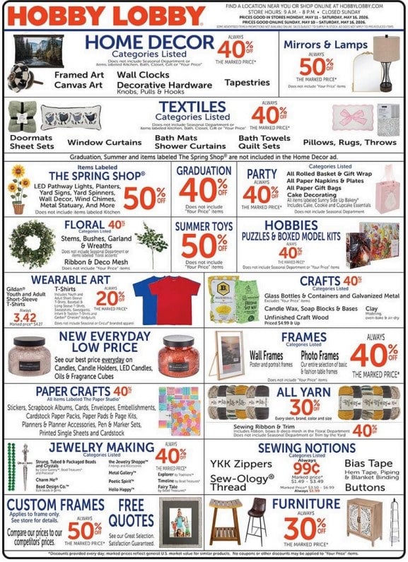 Hobby Lobby Weekly Ad May 10 – May 16, 2026